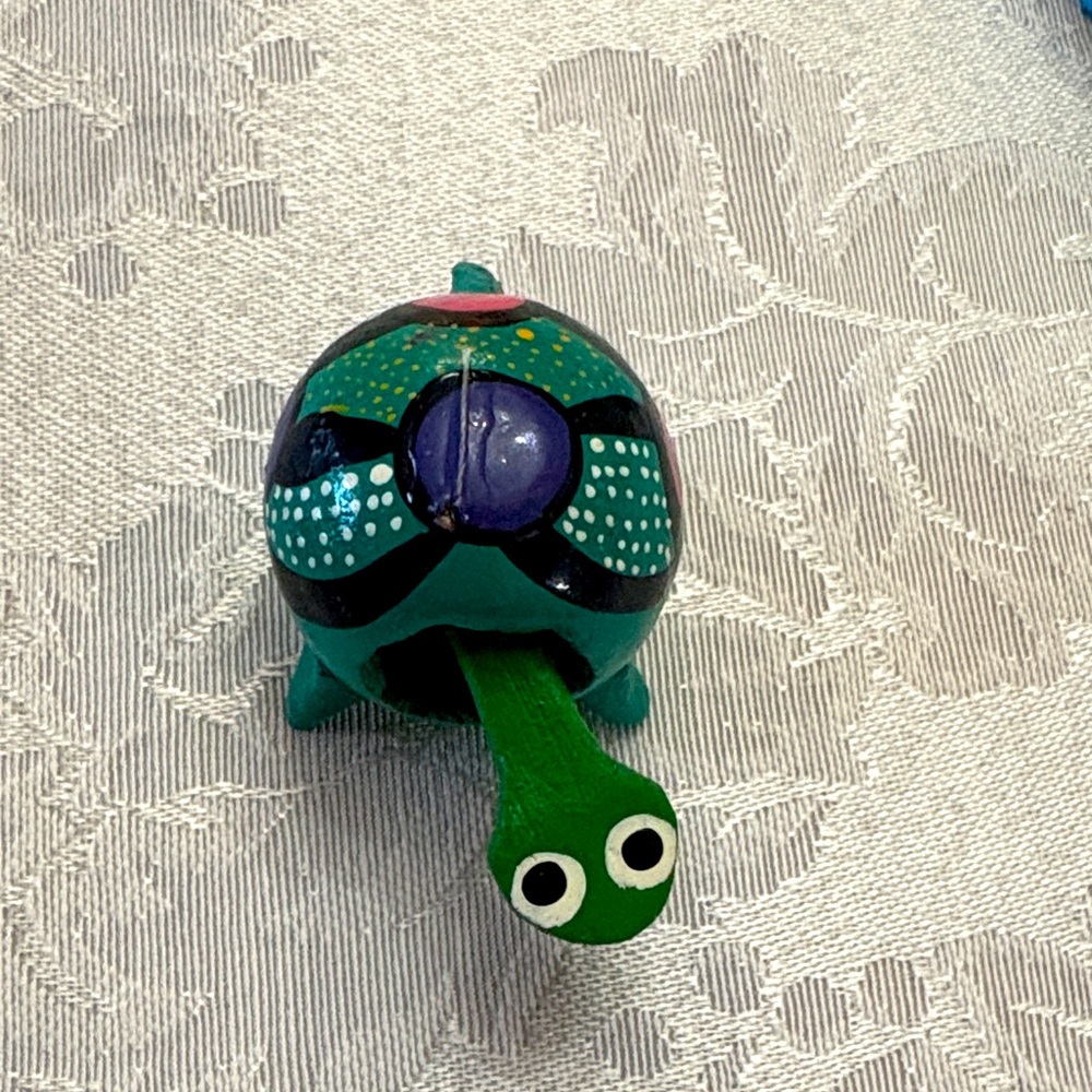 Handmade Mexican Wooden Aqua Turtle